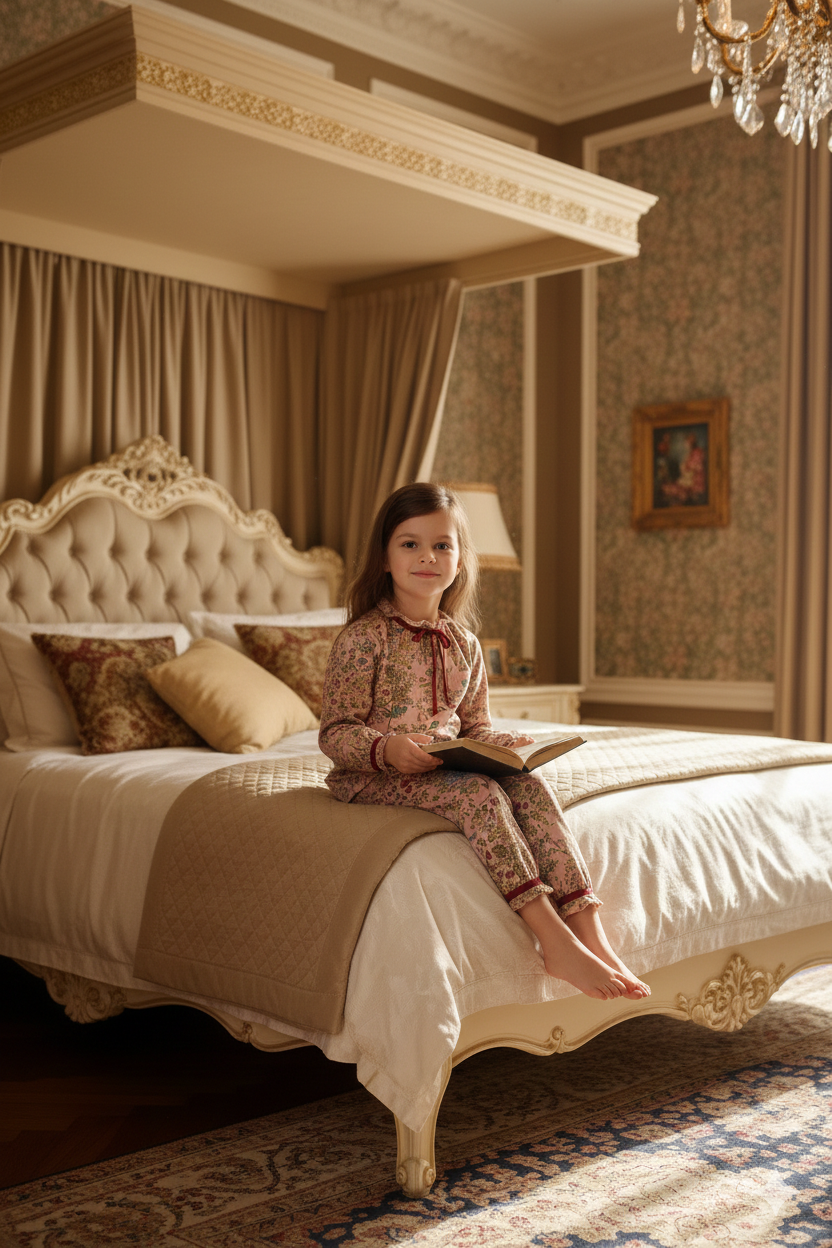 Pijama eleganta cu imprimeu floral si banda din catifea pentru fete - Personalizare Broderie