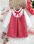Rochie vintage pentru fete, din stofa tweed roșie și poplin alb - Ellis