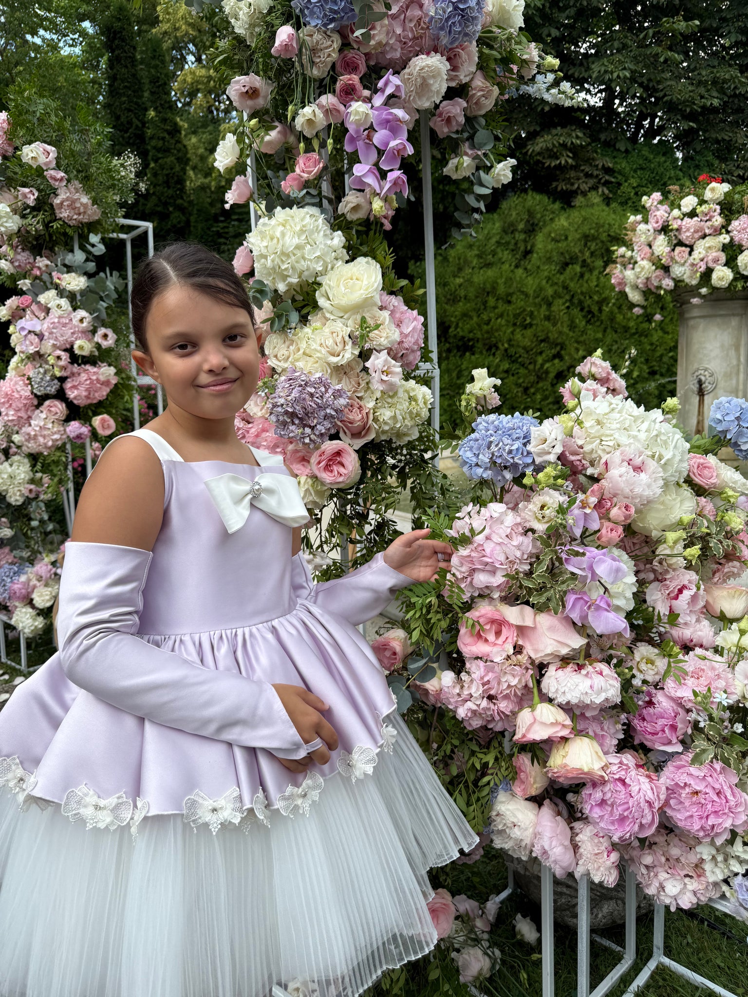 Rochie lila eleganta cu manusi pentru fete - Rosalina