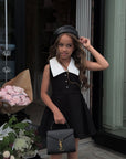 Rochie casual neagra cu guler alb pentru fete - Alda