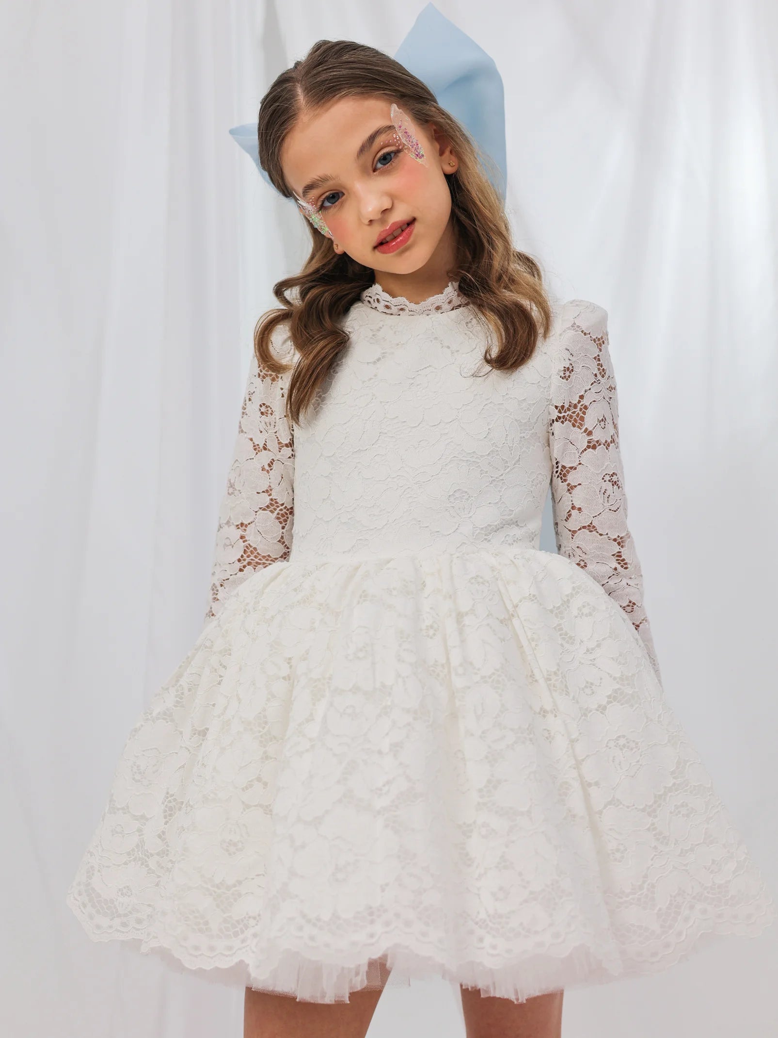 Rochie alba eleganta din dantela pentru fete  - Zara