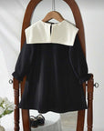 Rochie casual neagra cu guler alb pentru fete - Roya