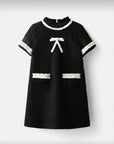 Rochie casual neagra din stofa tweed - Anda