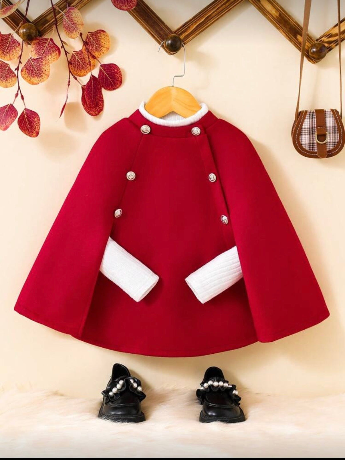 Capa rosie eleganta din stofa pentru fete - Emily