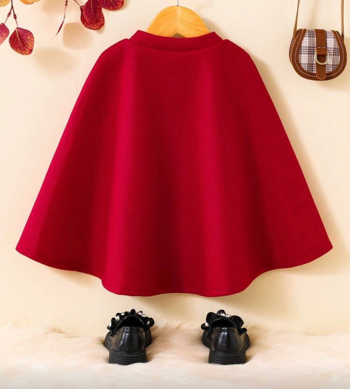 Capa rosie eleganta din stofa pentru fete - Emily