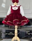Rochie rosie vintage din catifea pentru fete - Maya