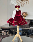 Rochie rosie vintage din catifea pentru fete - Maya