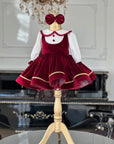 Rochie rosie vintage din catifea pentru fete - Maya