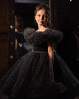 Rochie neagra eleganta pentru fete, din tulle glitter - Amelia