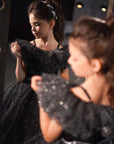 Rochie neagra eleganta pentru fete, din tulle glitter - Amelia