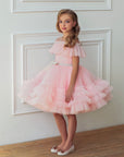 Rochie roz eleganta din tulle si fudnite pentru fete - Miky