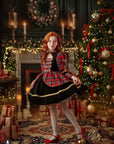 Rochie stofa rosie in carouri si catifea neagra pentru fete - Thal