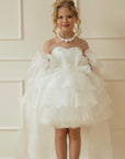 Rochie alba eleganta din organza si dantela cu paiete - Jasmine