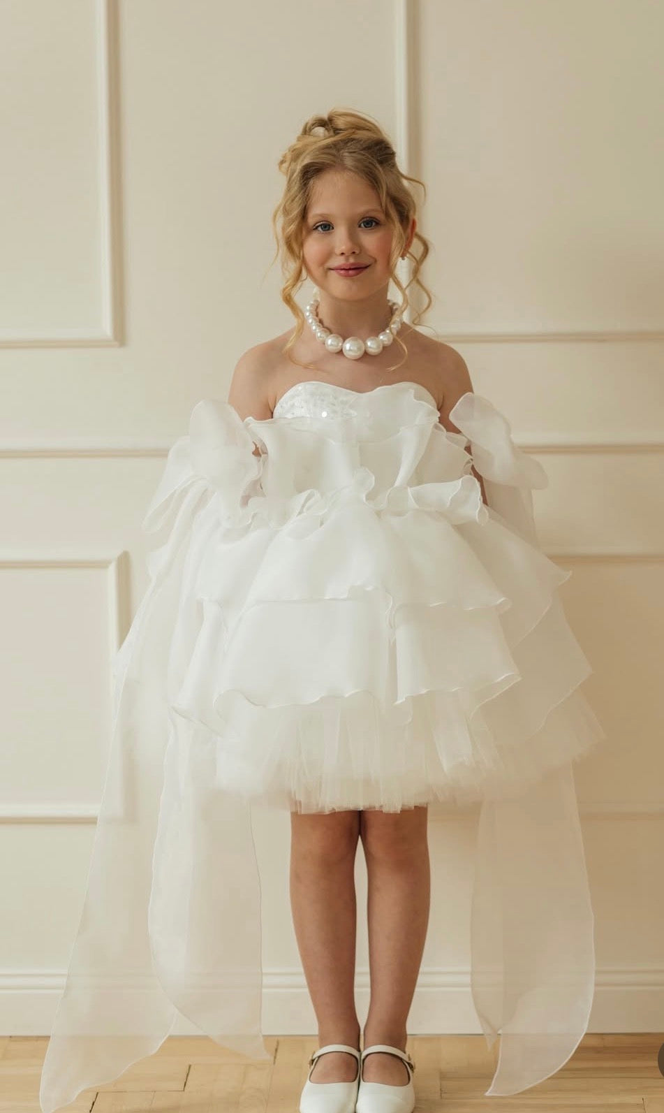 Rochie alba eleganta din organza si dantela cu paiete - Jasmine