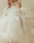 Rochie alba eleganta din organza si dantela cu paiete - Jasmine
