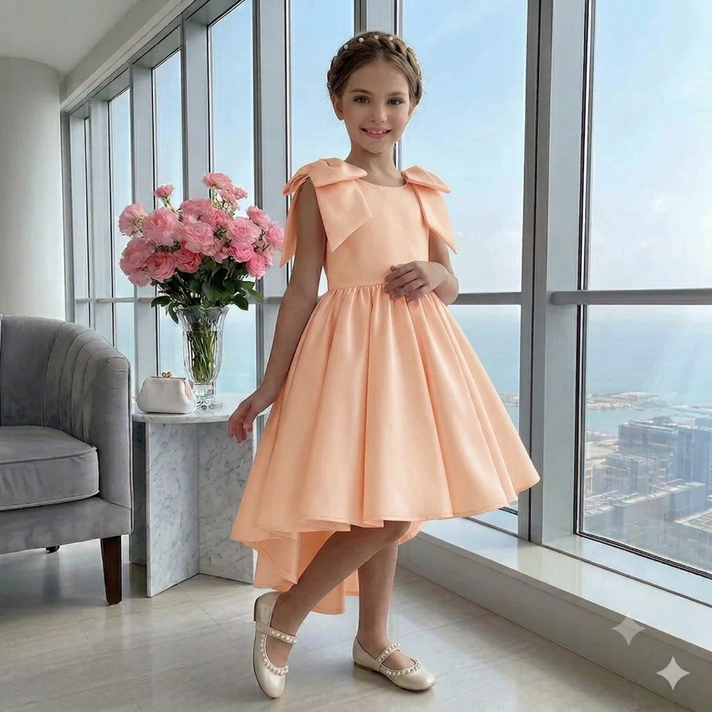 Rochie galbena eleganta cu trena din tafta pentru fete - Fiona