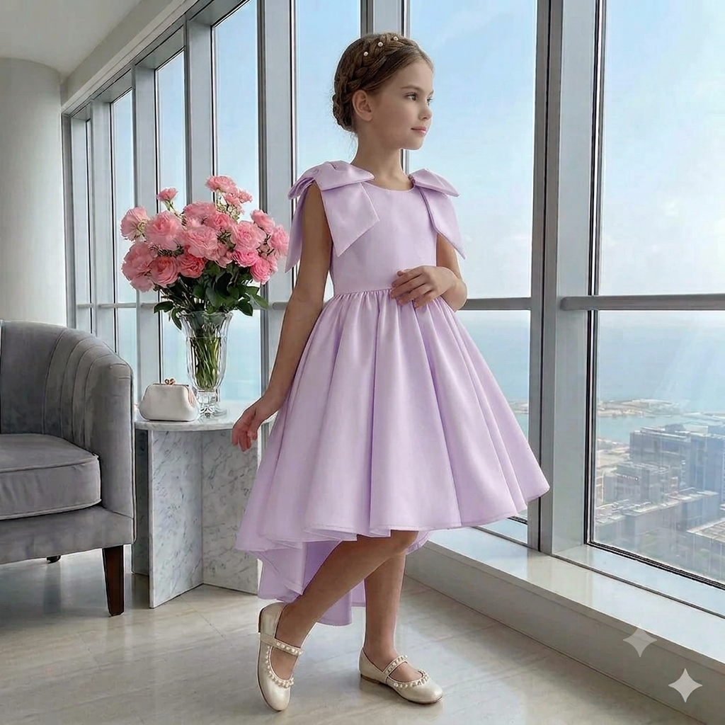 Rochie galbena eleganta cu trena din tafta pentru fete - Fiona