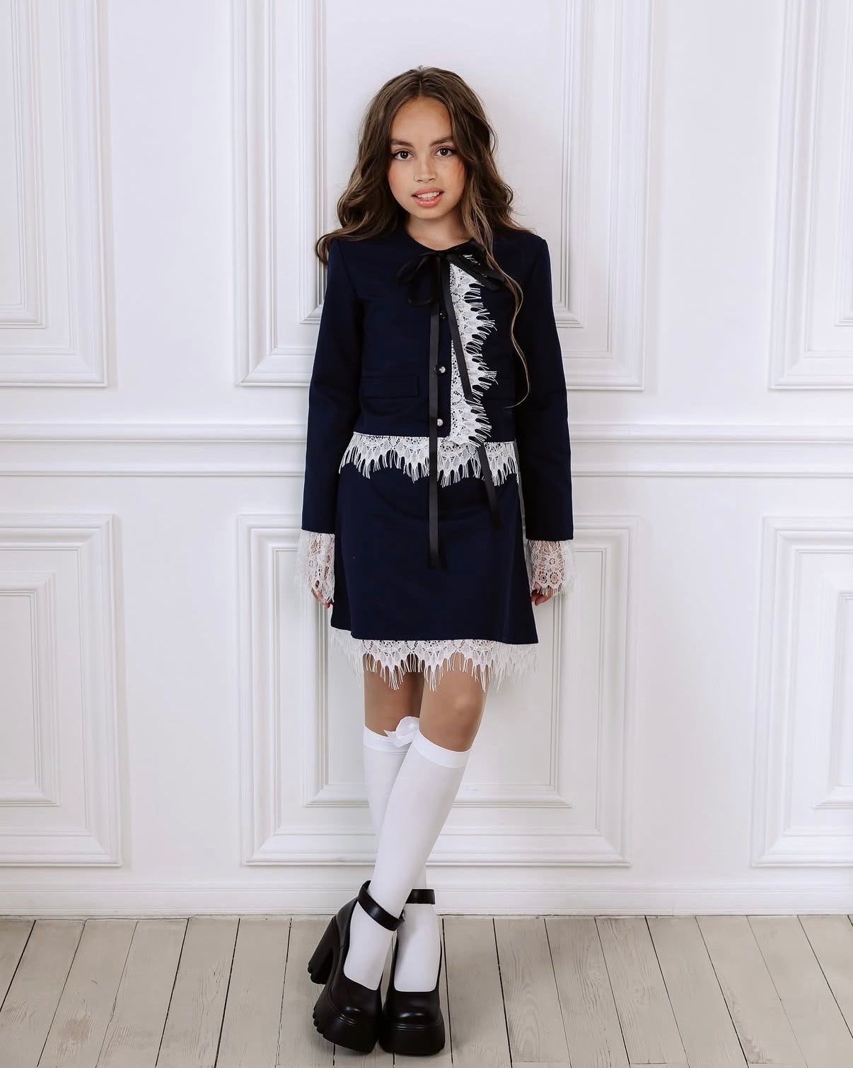 Compleu negru casual sacou si fusta pentru fete - Arya