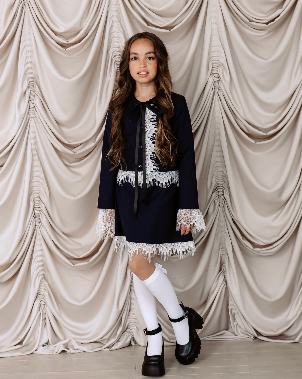 Compleu negru casual sacou si fusta pentru fete - Arya