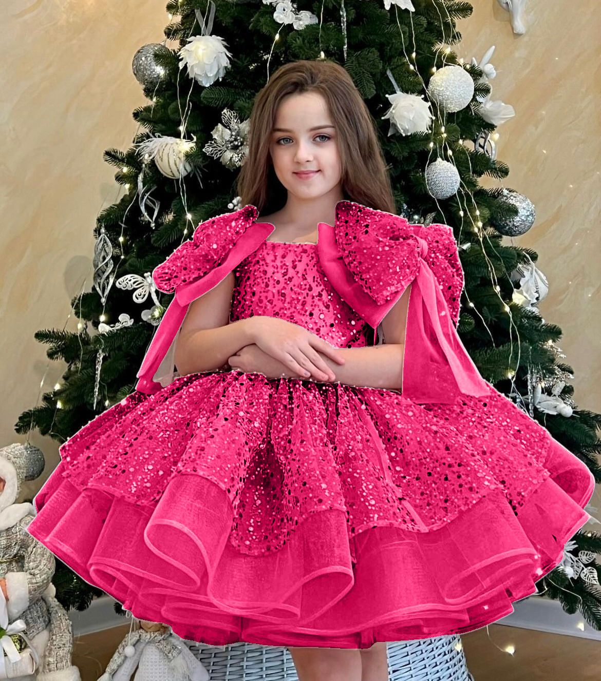 Rochie aurie eleganta din dantela cu perle si paiete pentru fete - Miriam