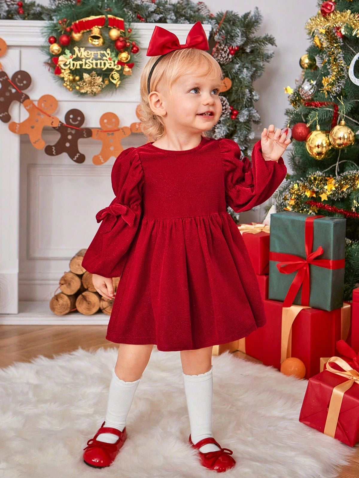 Rochie rosie din catifea pentru fete - Ilinca