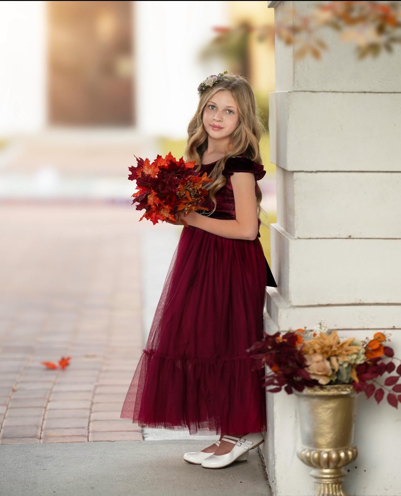 Rochie burgundy eleganta din tulle si catifea pentru fete - Gizel