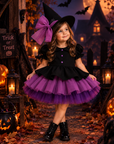 Rochie Halloween neagra si tul roz fuchsia + pălărie pentru fete – Lilith