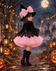 Rochie Halloween cu dantela neagra si tul portocaliu + pălărie pentru fete – Pandora