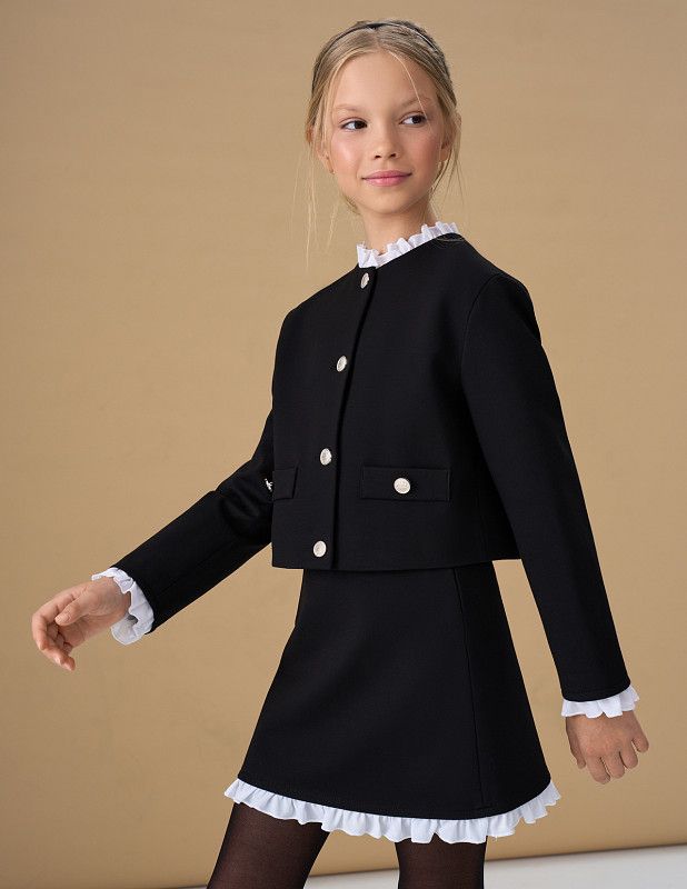 Compleu negru casual, fusta si sacou pentru fete - Kim