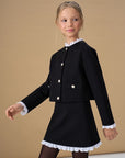 Compleu negru casual, fusta si sacou pentru fete - Kim