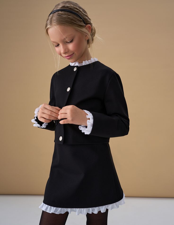 Compleu negru casual, fusta si sacou pentru fete - Kim