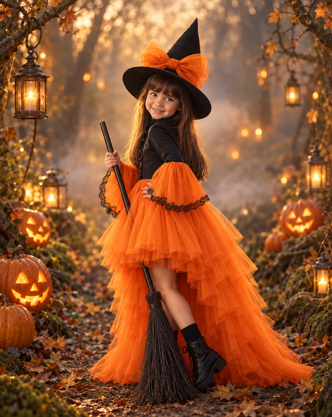 Rochie Halloween mov cu trena din tul pentru fete + palarie - Sasha