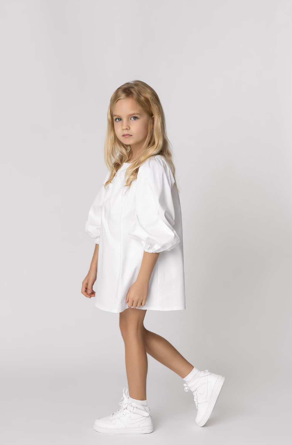 Rochie alba casual din poplin pentru fete - Mimy