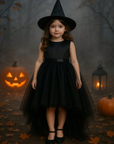 Rochie neagra cu trena Halloween Party + PALARIE CADOU pentru fete - 06