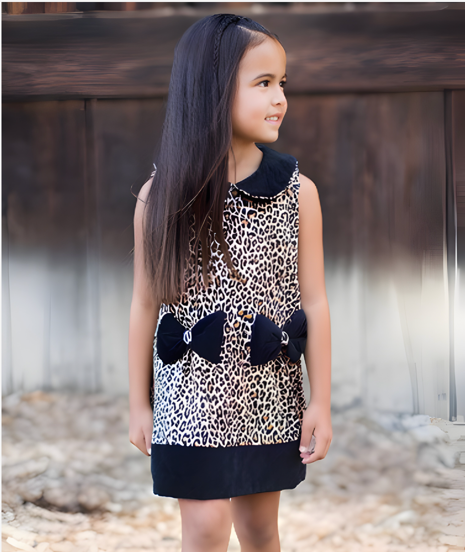 Rochie eleganta animal print si catifea neagra pentru fete - Alda