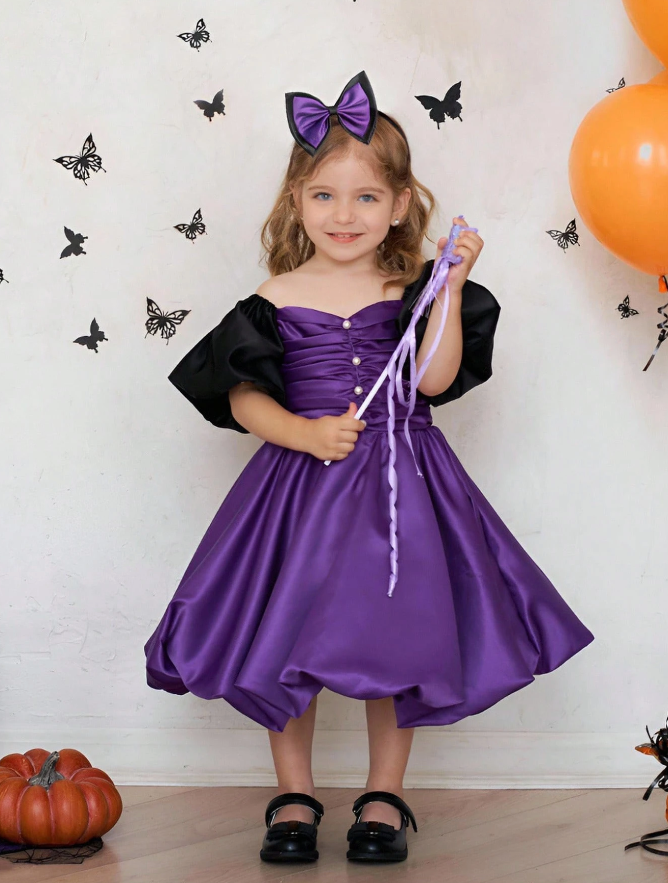 Rochie mov din tafta Halloween Party pentru fete - 18