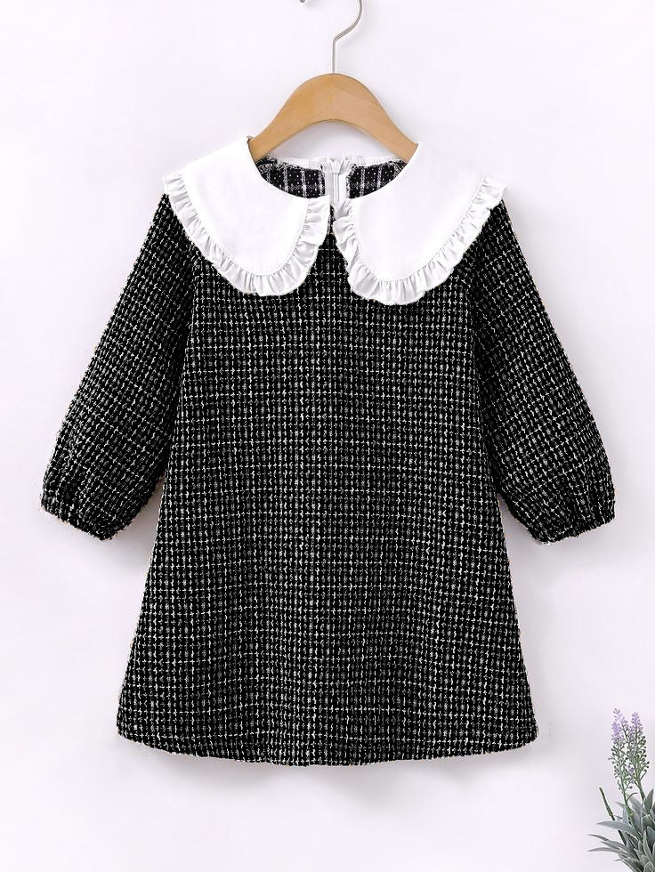 Rochie casual din stofa neagra si guler alb - Evie