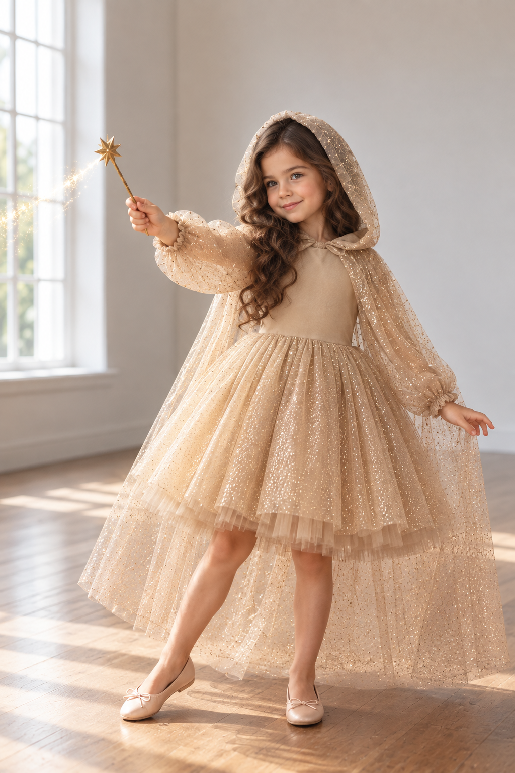 Rochie Halloween tul negru glitter auriu si pelerina detasabila - Valeria