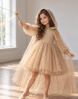 Rochie Halloween tul negru glitter auriu si pelerina detasabila - Valeria