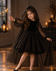 Rochie Halloween tul negru glitter auriu si pelerina detasabila - Valeria