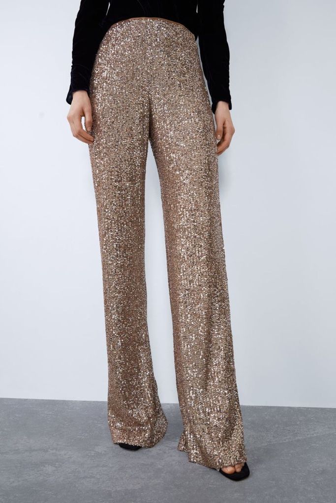 Pantaloni eleganti din paiete aurii