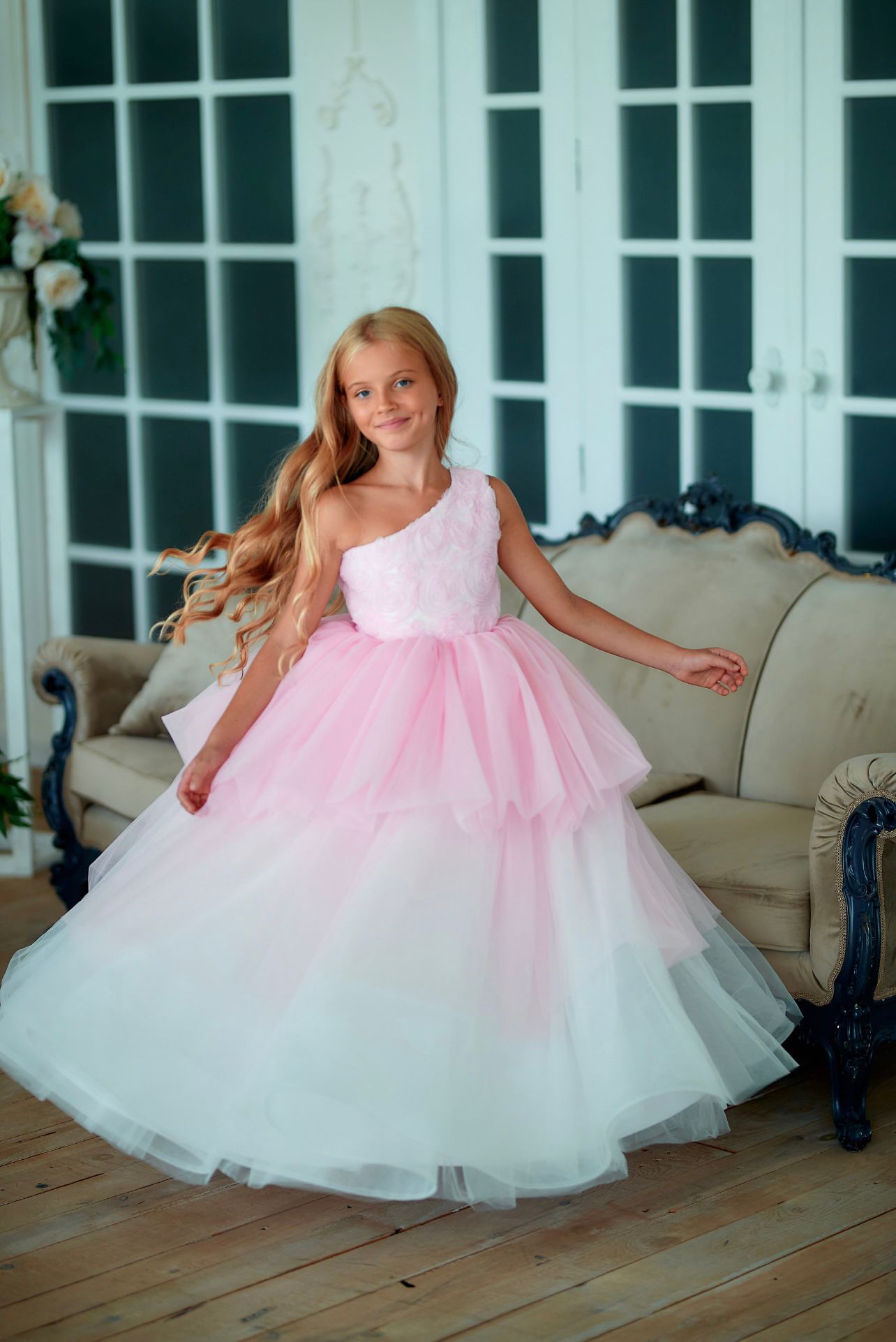 Rochie roz eleganta lunga de ocazie pentru fete - Teresa