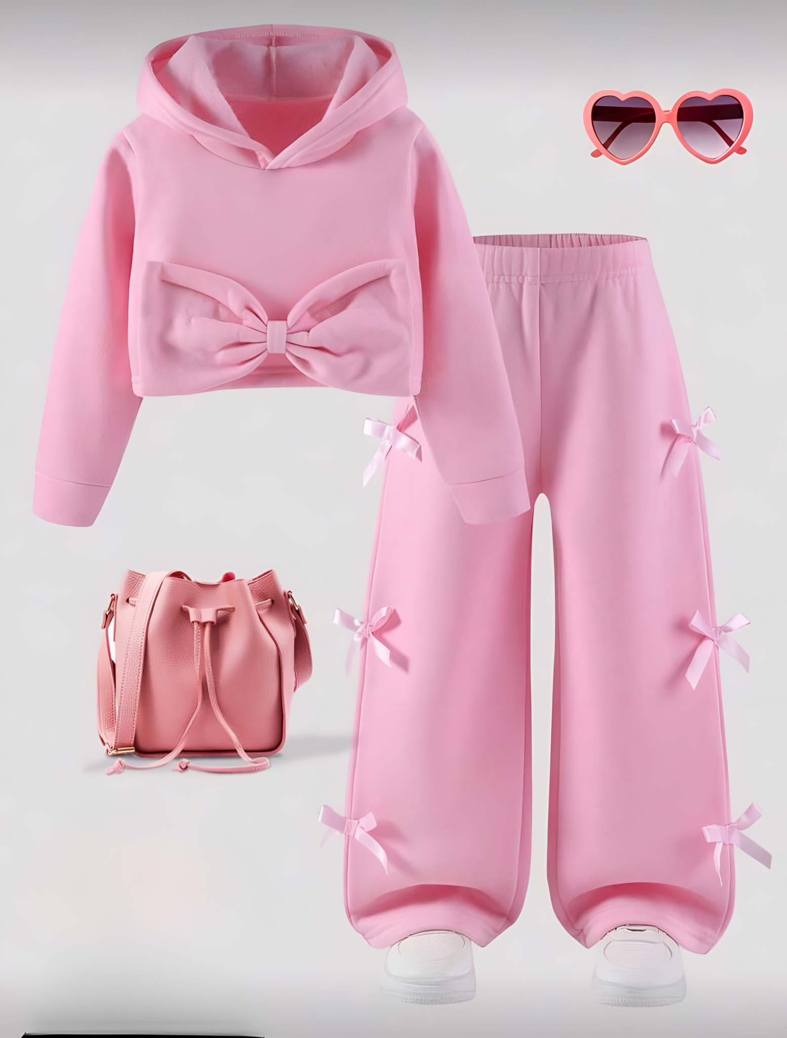 Trening casual roz cu pantalon evazat pentru fete - Sidney