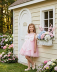 Rochie roz eleganta din organza pentru fete - Erin