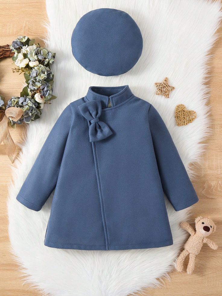 Palton elegant pentru fete, din stofa bleumarin