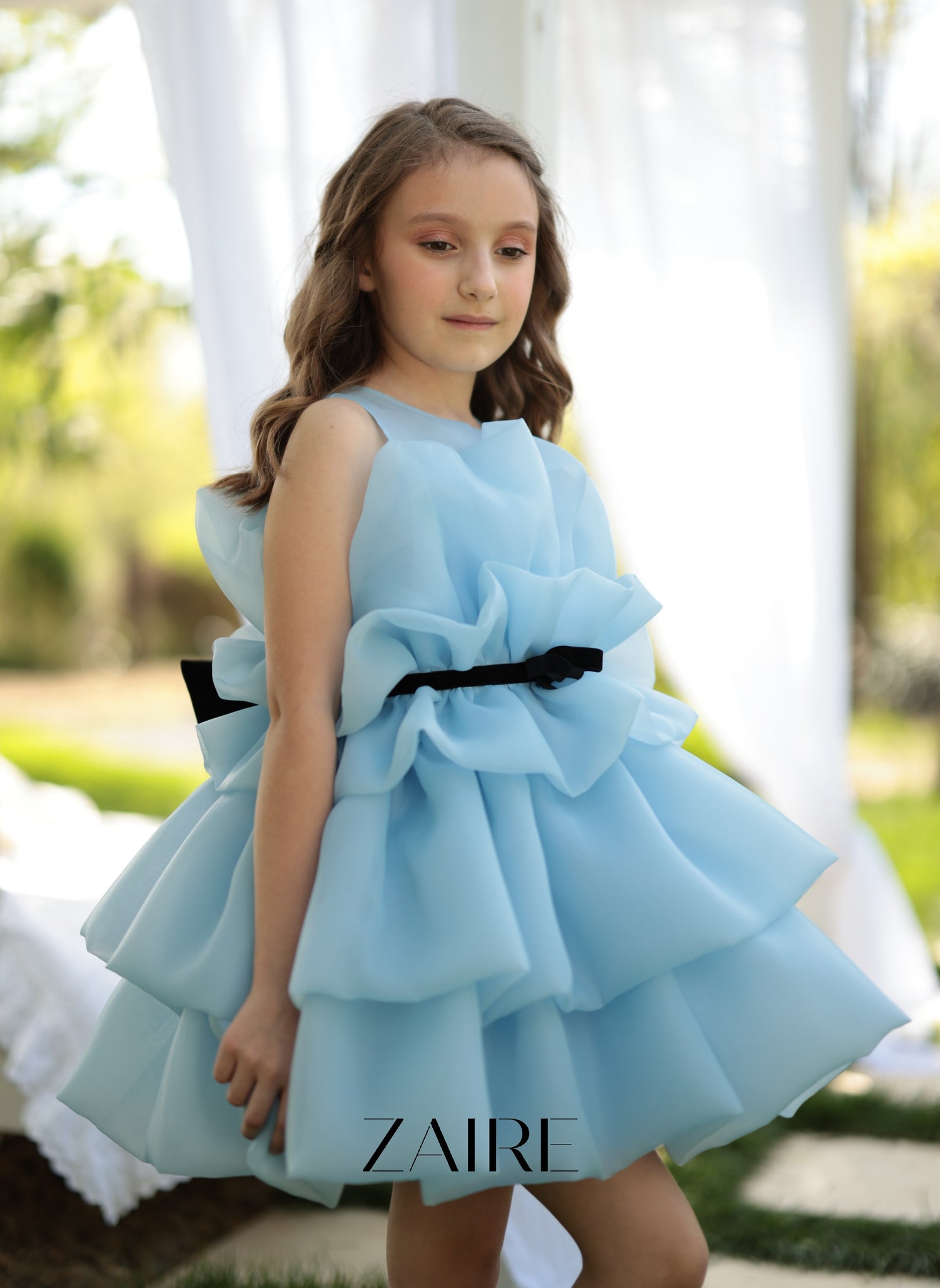 Rochie Fete, Eleganta de Ocazie din organza bleu - Kate