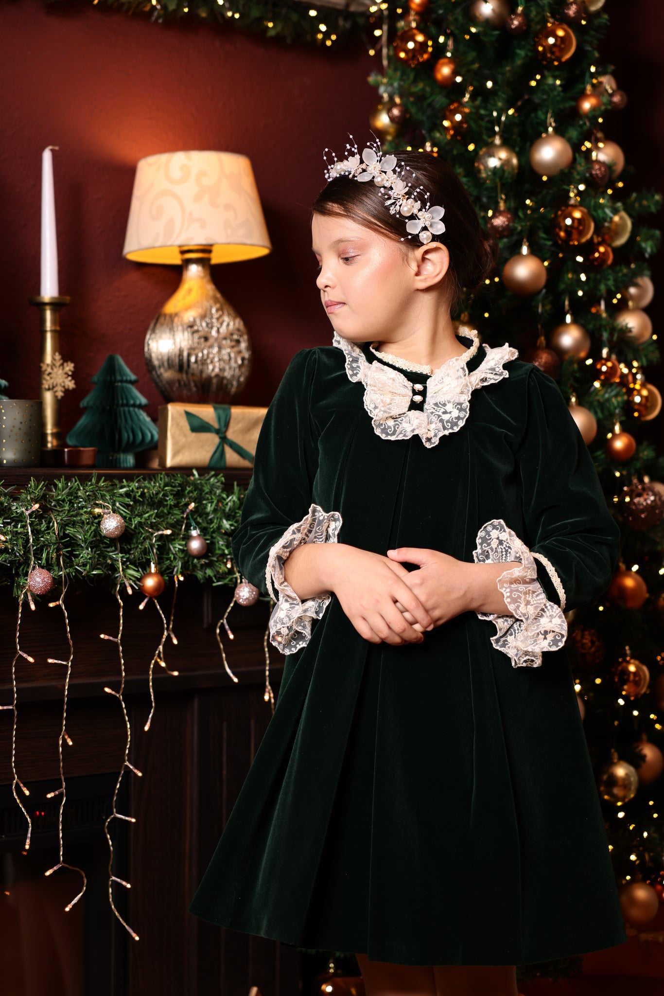 Rochie verde vintage din catifea pentru fete - 8 ani - 0 | YEO