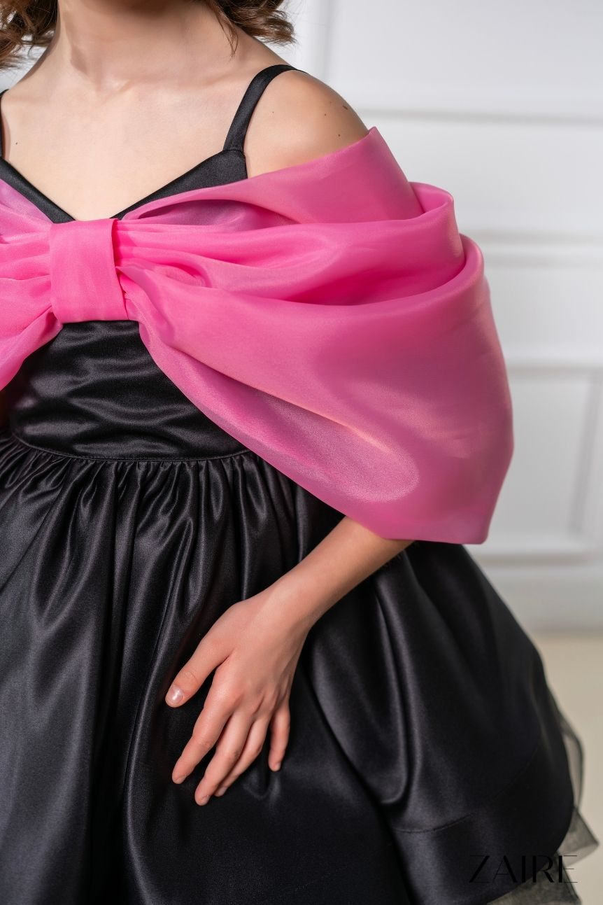 Rochie Neagra Eleganta fete cu funda roz - Lorelai