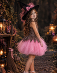 Rochie Halloween animal print si tul roz + palarie pentru fete - Zelda