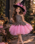Rochie Halloween animal print si tul roz + palarie pentru fete - Zelda